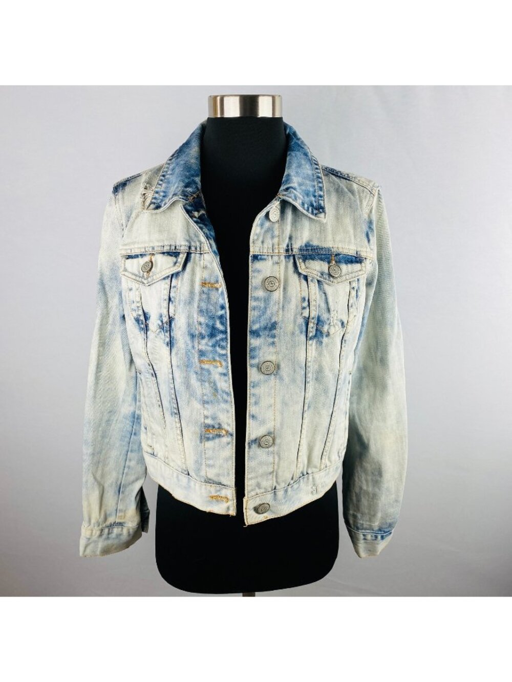Aeropostale Womens Denim Jean Jacket Tie Dye Print Pockets L  *
